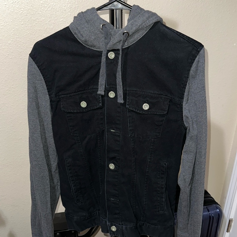 Arizona Black Denim Jacket Hooded Hoodie